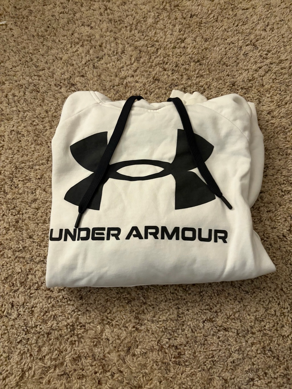 Under Armour White Hoodie With Black Logo And Drawstrings